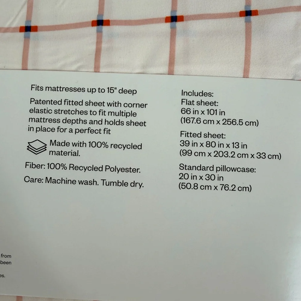 NWT Room Essentials Microfiber Sheet Set – Twin XL – Pink Grid Print‎